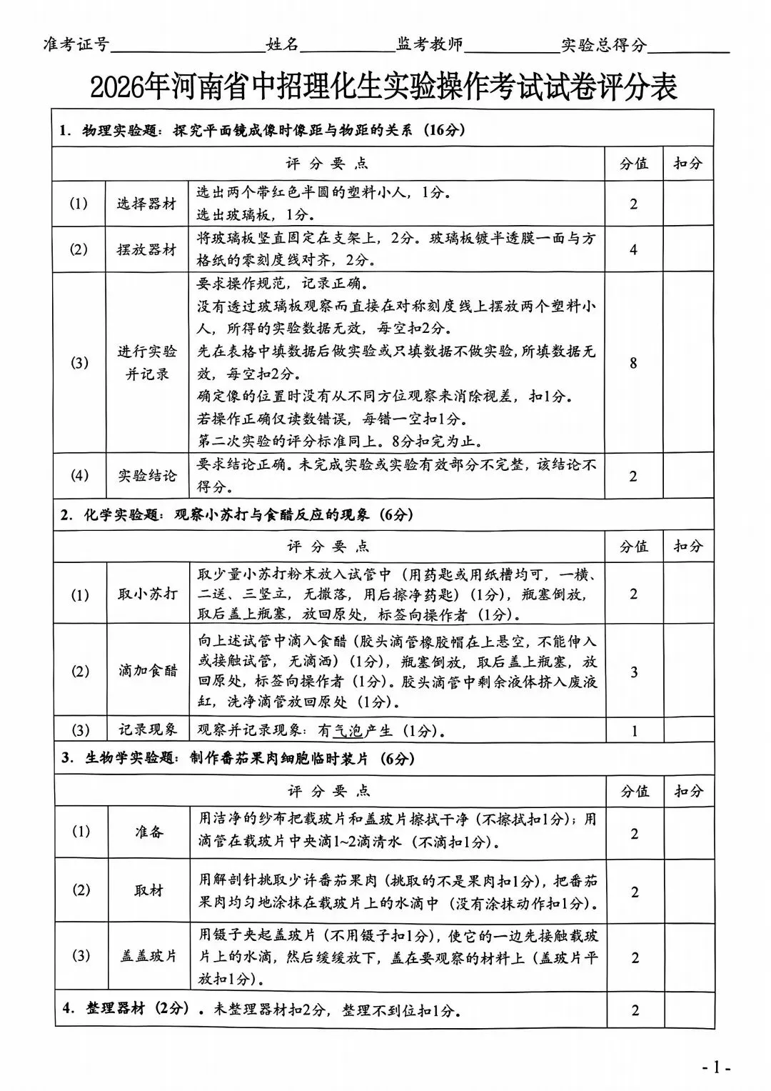 2026年河南中考实验操作试卷及评分标准CD卷 第13张