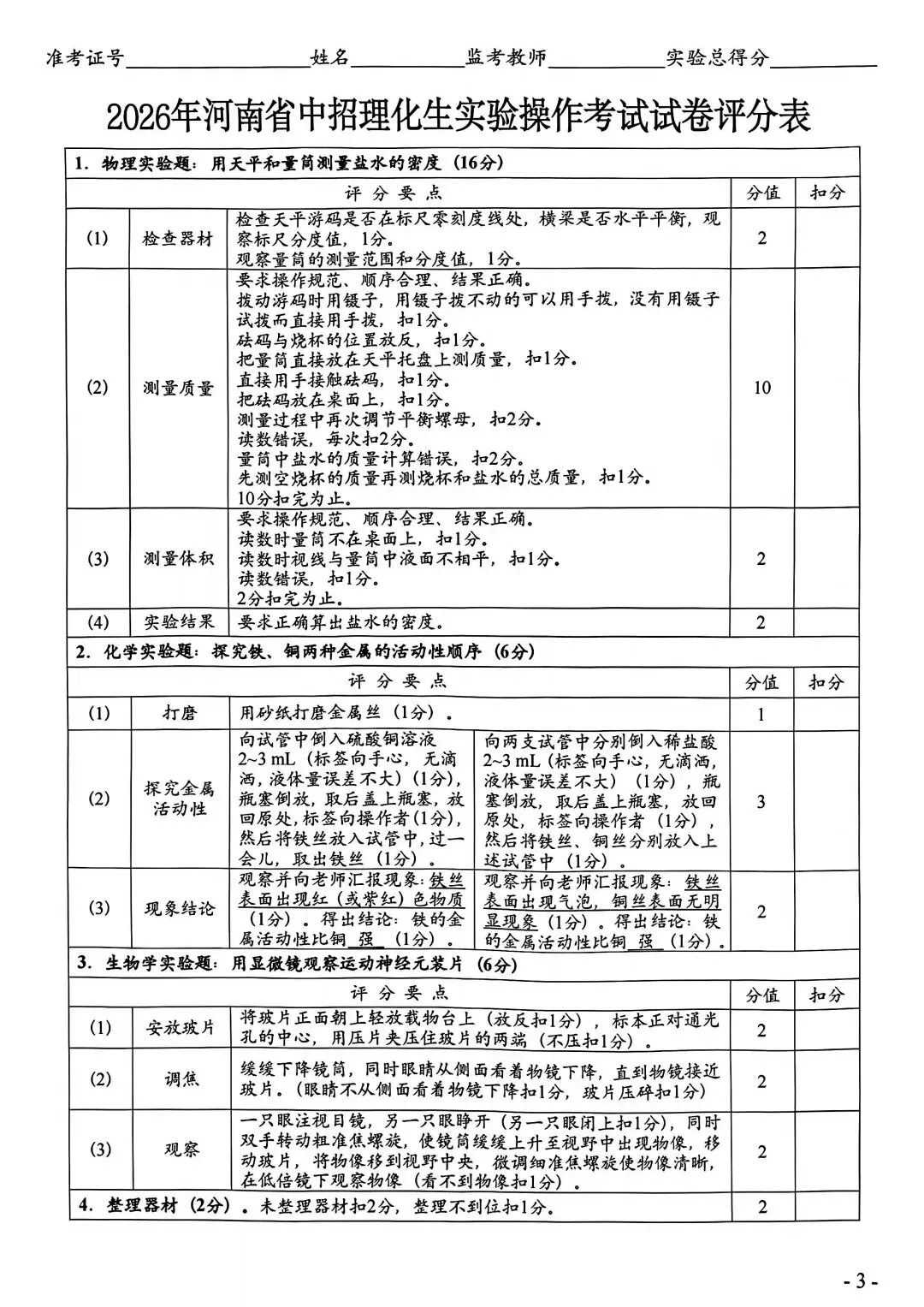 2026年河南中考实验操作试卷及评分标准CD卷 第15张