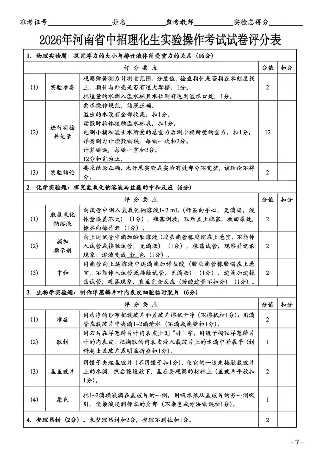 2026年河南中考实验操作试卷及评分标准CD卷 第19张