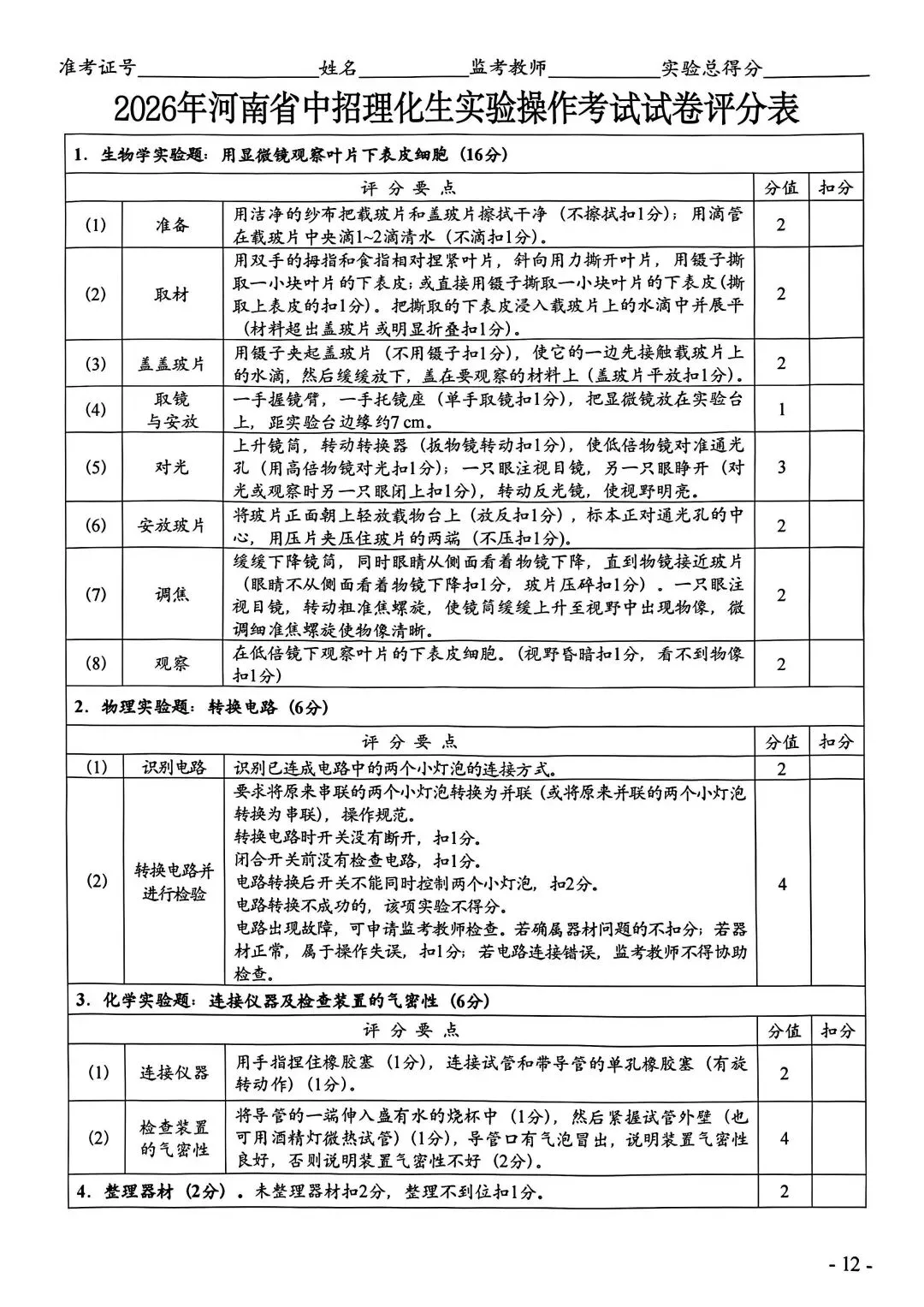 2026年河南中考实验操作试卷及评分标准CD卷 第24张