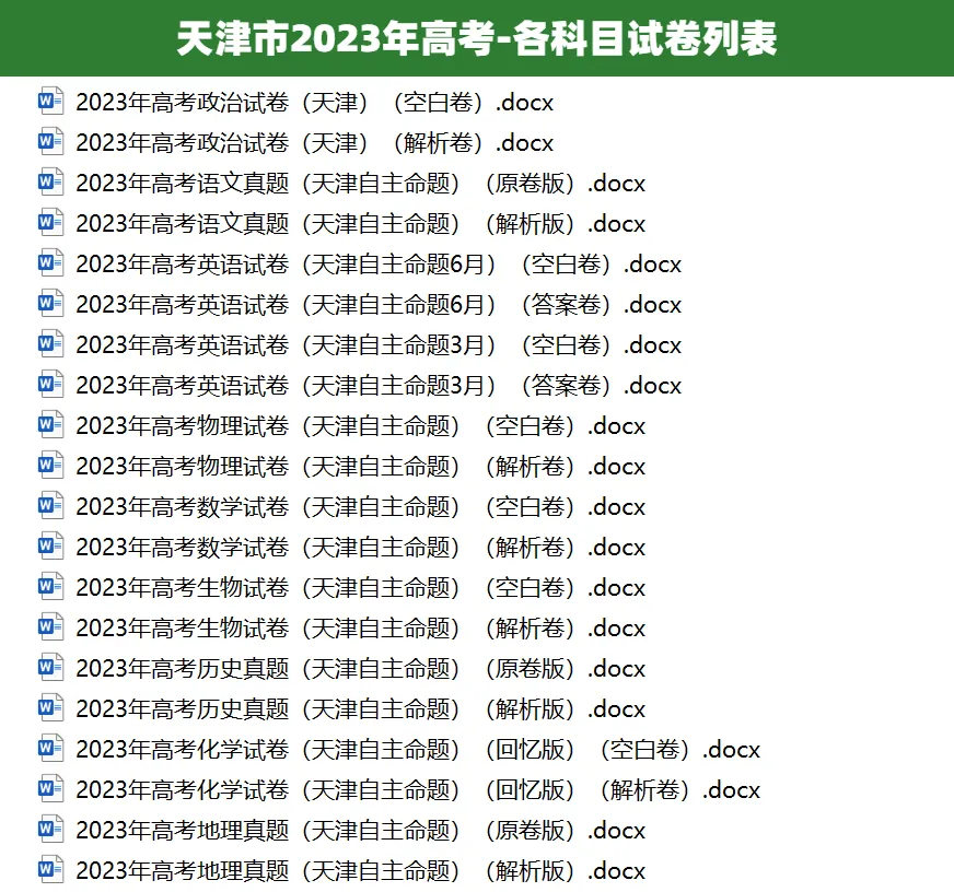 2008-2025天津市历年高考真题答案解析电子版试卷英语文数学生物理化学 第4张