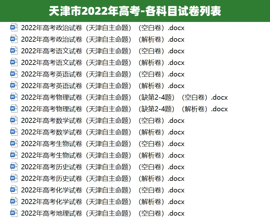 2008-2025天津市历年高考真题答案解析电子版试卷英语文数学生物理化学 第5张
