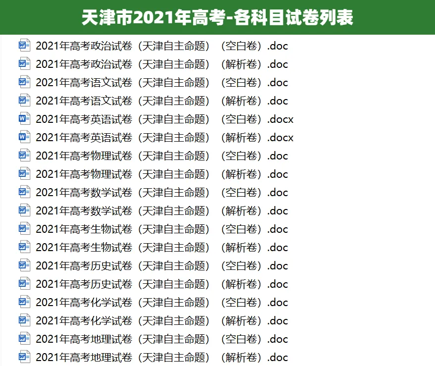 2008-2025天津市历年高考真题答案解析电子版试卷英语文数学生物理化学 第6张
