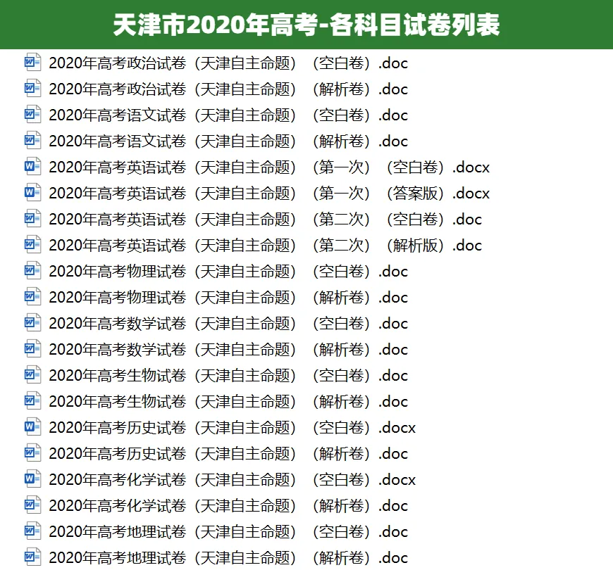 2008-2025天津市历年高考真题答案解析电子版试卷英语文数学生物理化学 第7张