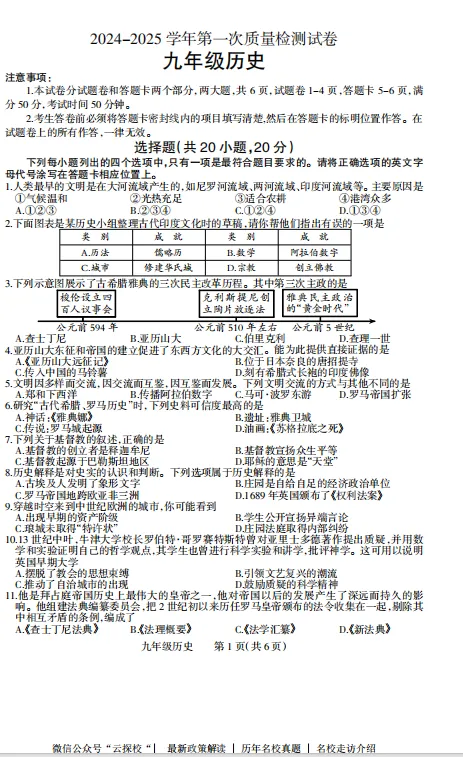 【中考一模】2025年焦作市沁阳市中考一模试卷及答案(7科全) 第6张