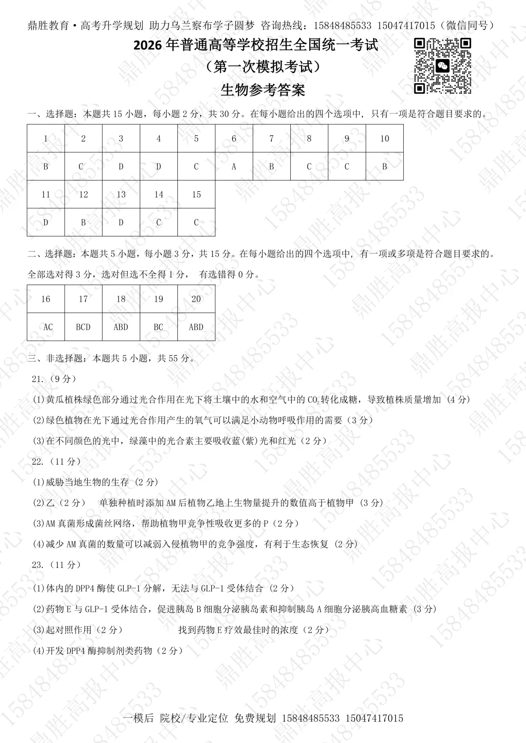 2026年高三一模生物试卷及参考答案(含解析) 第6张