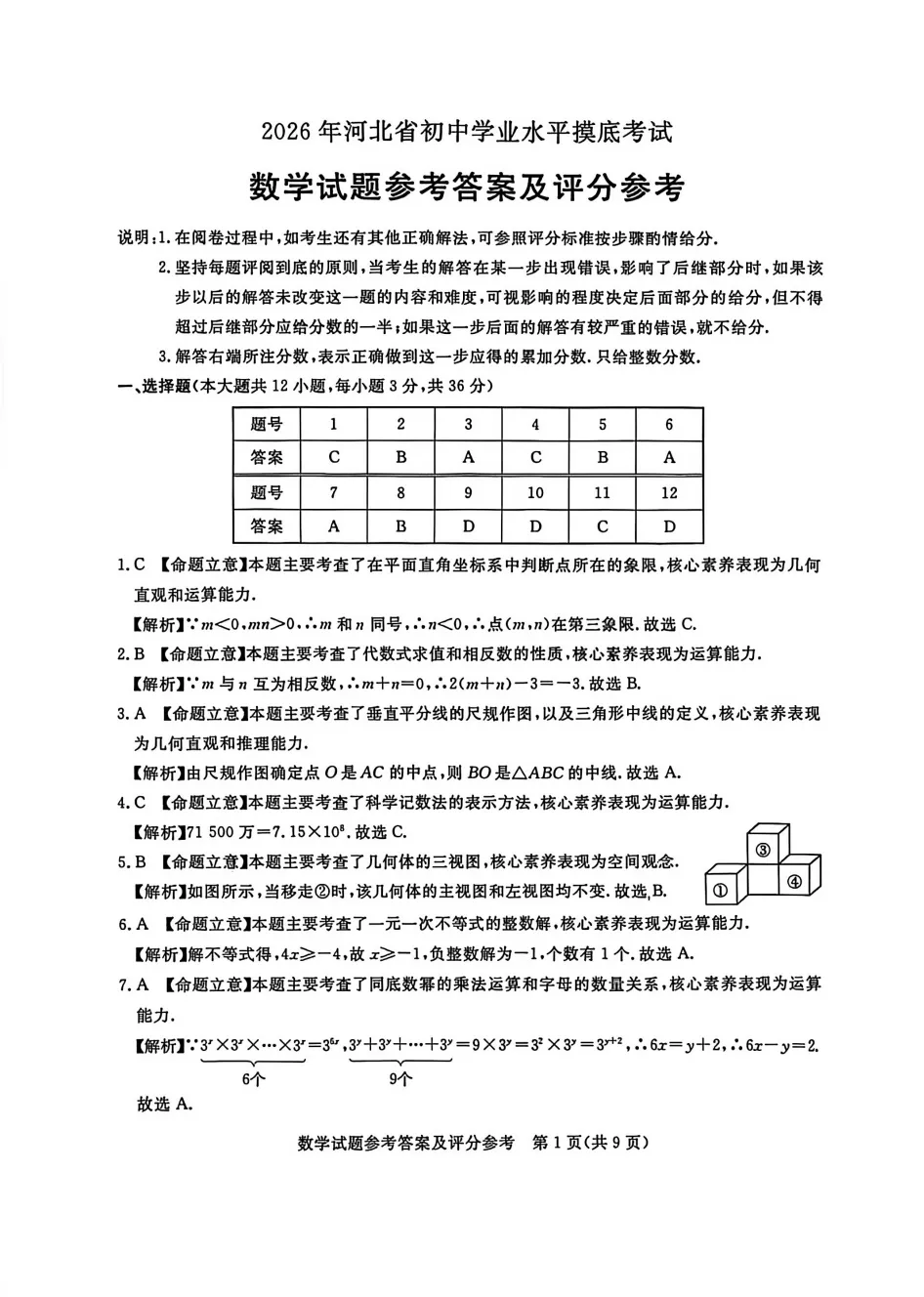 【中考模拟】2026年河北省初中学业水平摸底考试数学试卷含答案(文末附下载链接) 第5张