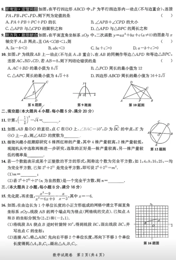 2026届安徽省中考智高点·开旗卷数学试卷-第2张图片-四季读书网