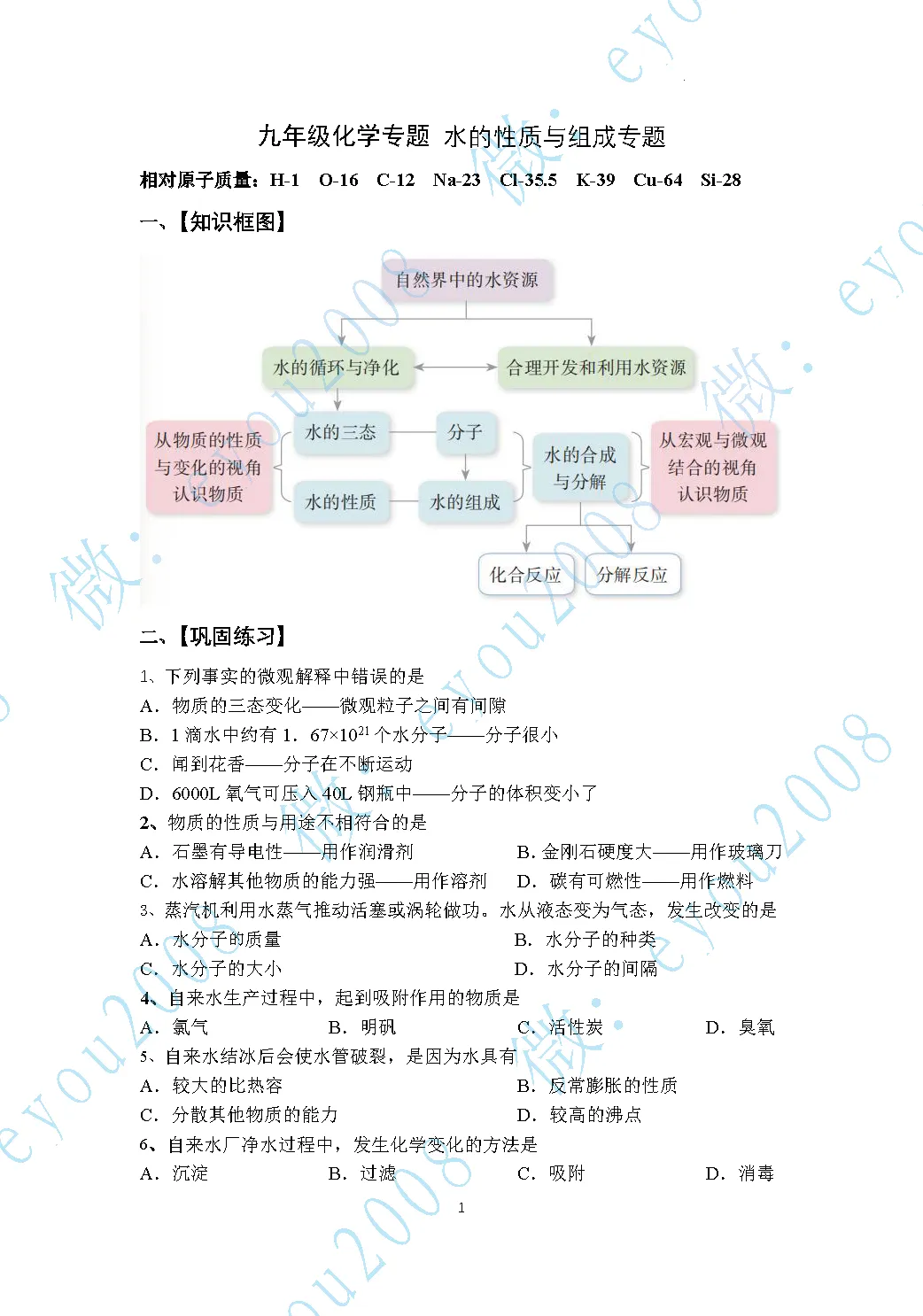 2026年中考化学专题复习02--水的性质与组成 第1张 2026年中考化学专题复习02--水的性质与组成 第1张