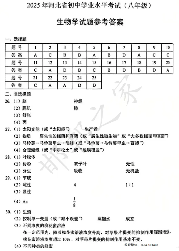 2025年河北省中考生物真题含答案) 第10张