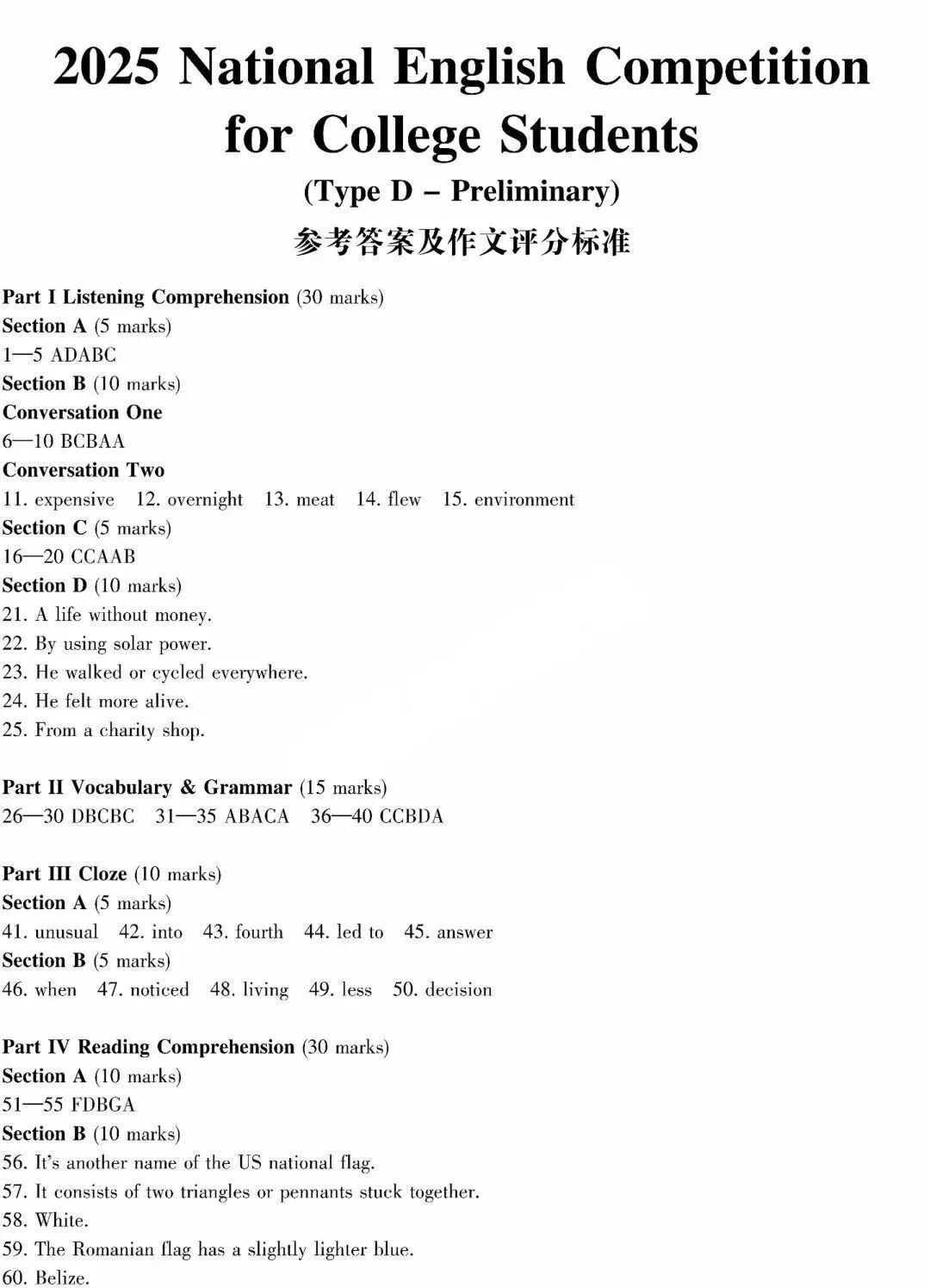【大英赛真题】2025年全国大学生英语竞赛A类初赛真题及参考答案电子版下载 第16张 【大英赛真题】2025年全国大学生英语竞赛A类初赛真题及参考答案电子版下载 第16张