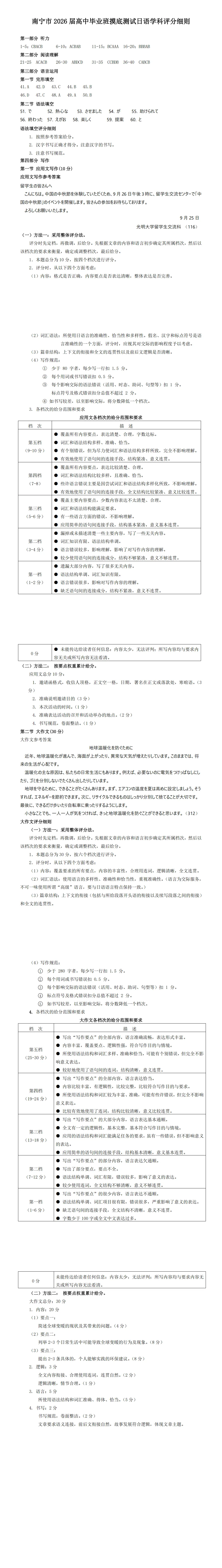广西南宁2026届高三3月摸底测试日语试卷(作文:邀请函;地球温暖化を防ぐために)+听力+答案 第2张 广西南宁2026届高三3月摸底测试日语试卷(作文:邀请函;地球温暖化を防ぐために)+听力+答案 第2张