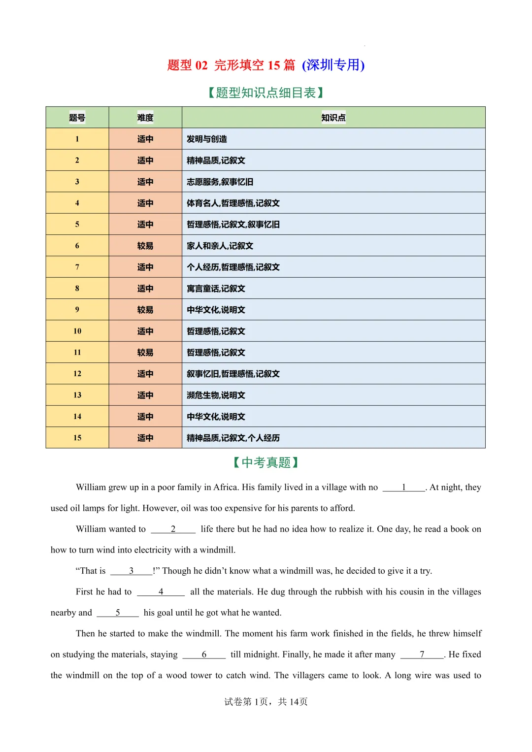 2026年深圳中考英语总复习(中考真题七大题型+热点话题练) 第4张