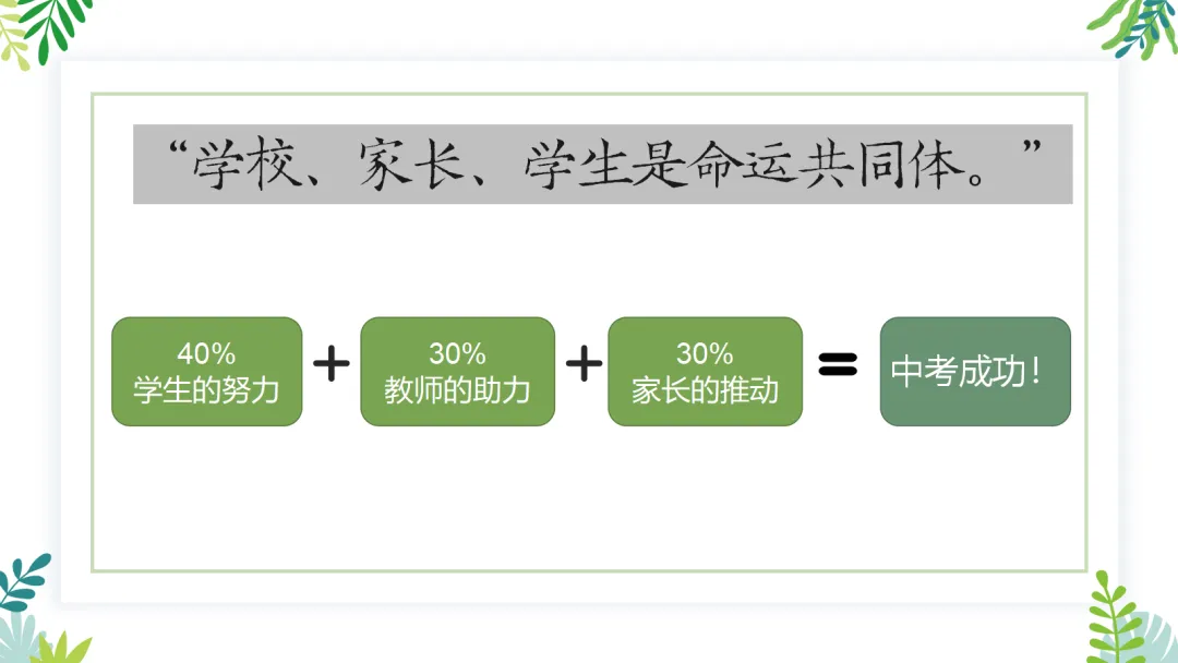 【初三】中考家长会《云程万里众可期,誓为鲲鹏冲九霄》(附PPT源文件和发言稿) 第3张