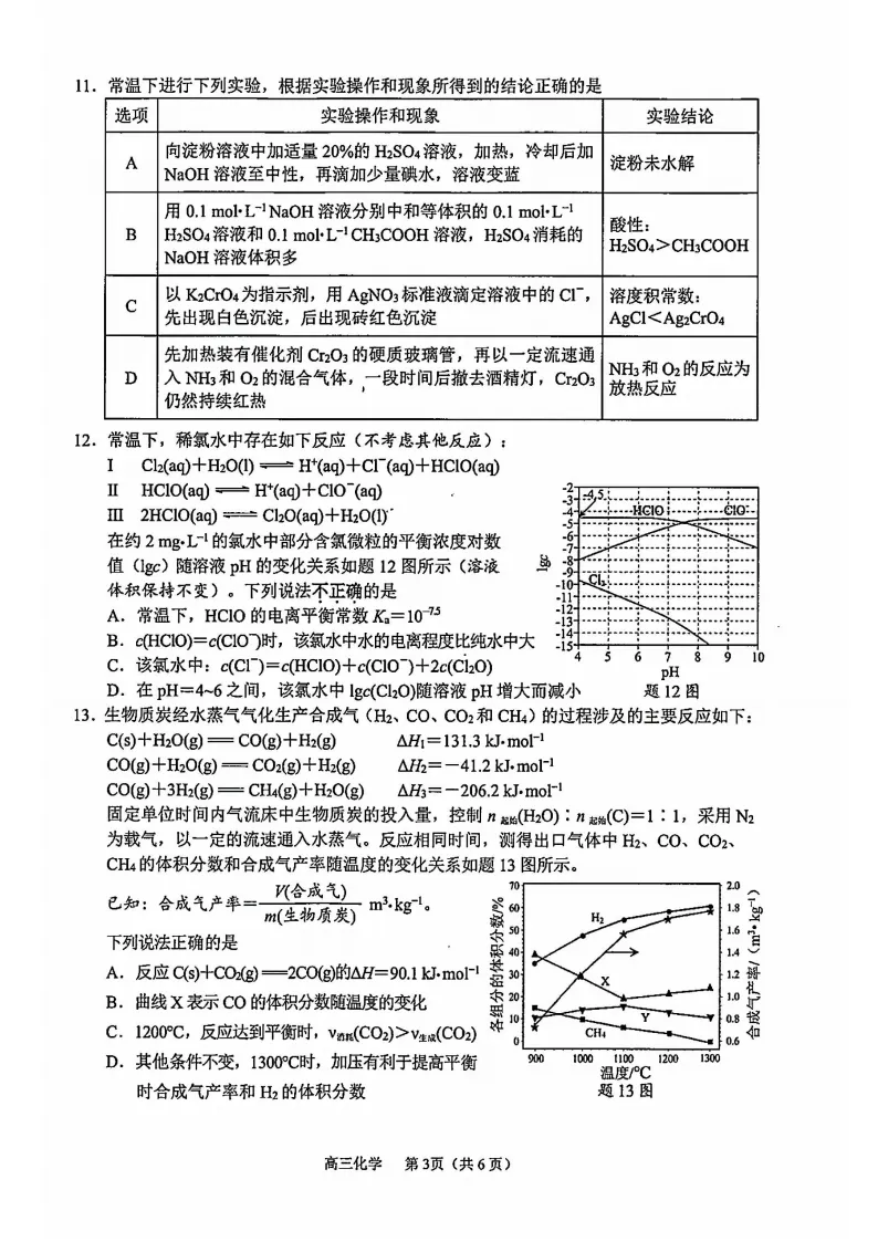 苏锡常镇高三一模化学真题卷曝光及答案 第3张