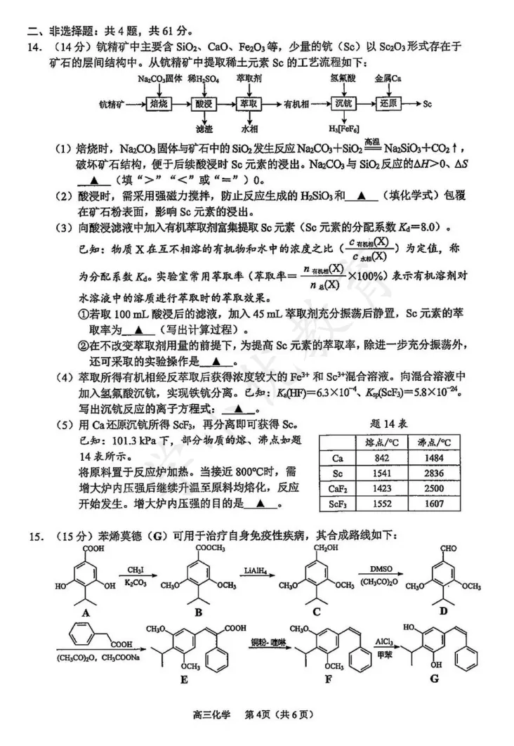 对答案!苏锡常镇高三一模(化学)真题+答案最新出炉 第7张 对答案!苏锡常镇高三一模(化学)真题+答案最新出炉 第7张