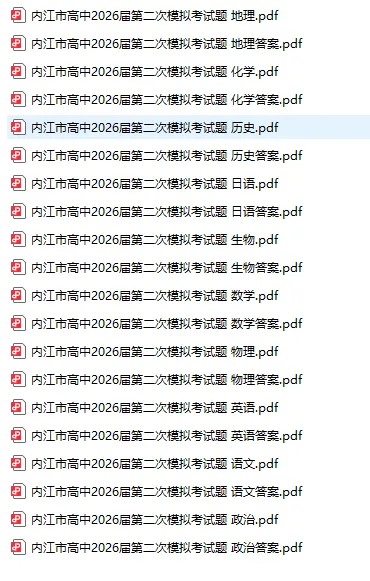 四川省内江市高中2026届第二次模拟考(内江二模)(全科)试题和答案下载 第2张 四川省内江市高中2026届第二次模拟考(内江二模)(全科)试题和答案下载 第2张