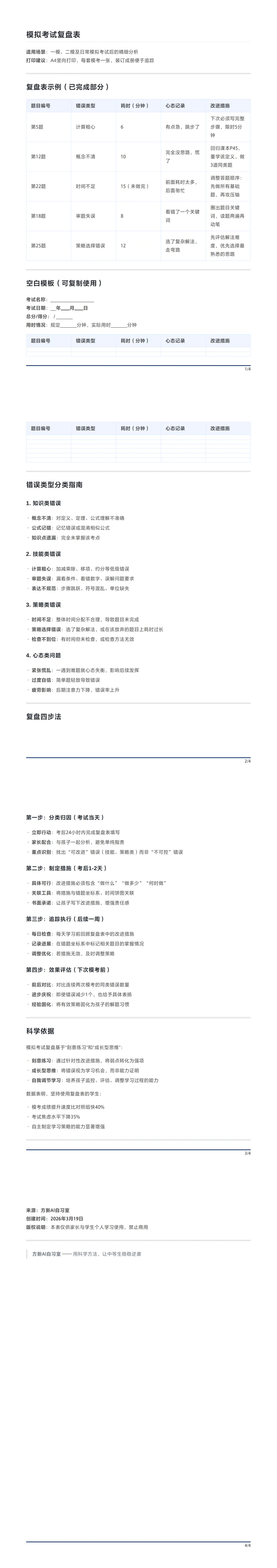 模拟考试复盘表 第1张