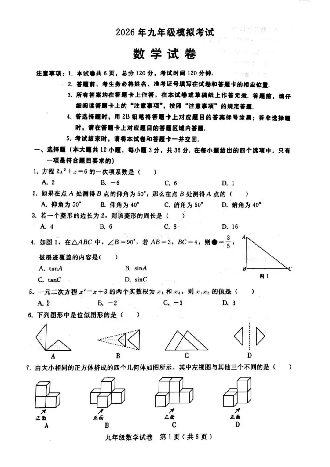 2026年河北省邯郸市成安县九年级模拟考试数学试题 第5张