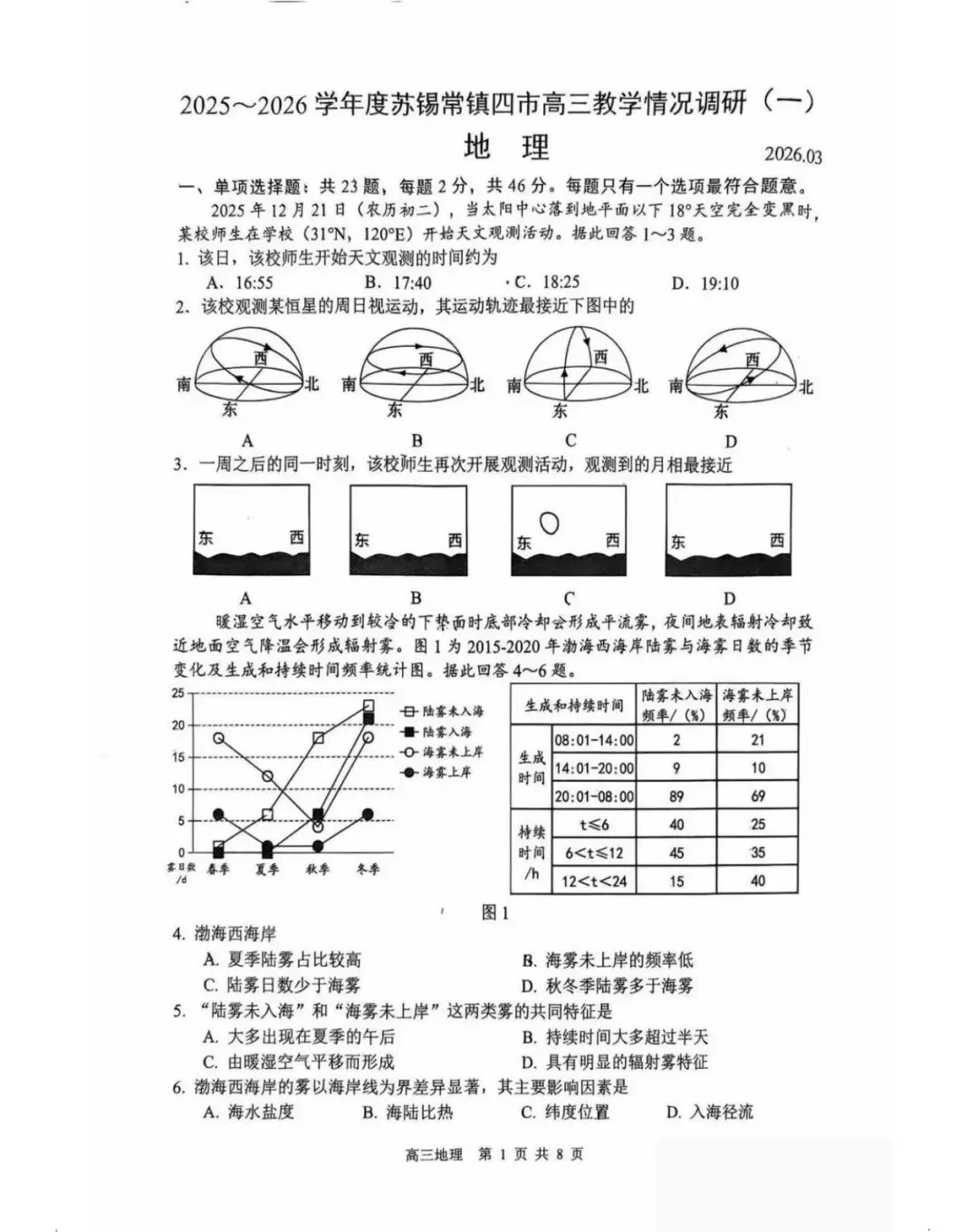苏锡常镇高三一模 生物地理试卷+答案 第15张