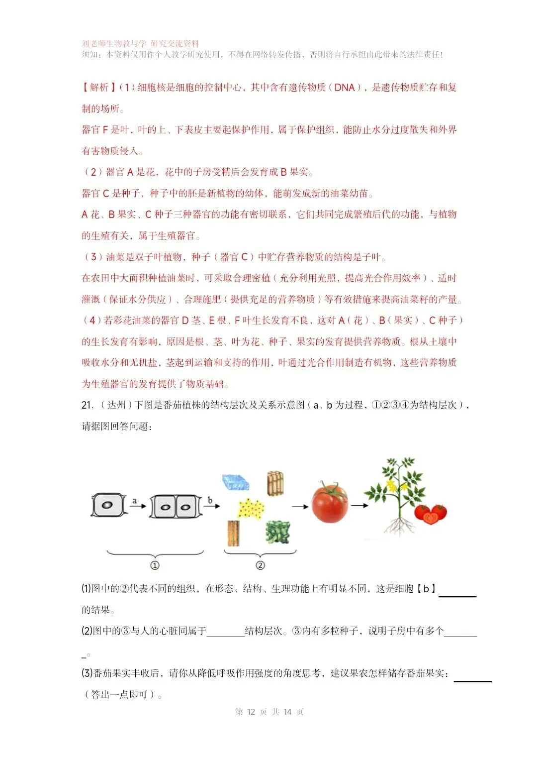 最新生物中考专题复习共15个专题练习+答案和解析word文档 专题01生物和细胞 第13张