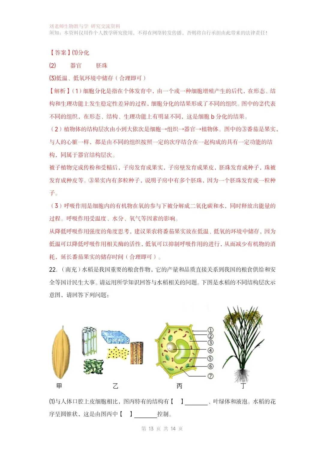最新生物中考专题复习共15个专题练习+答案和解析word文档 专题01生物和细胞 第14张