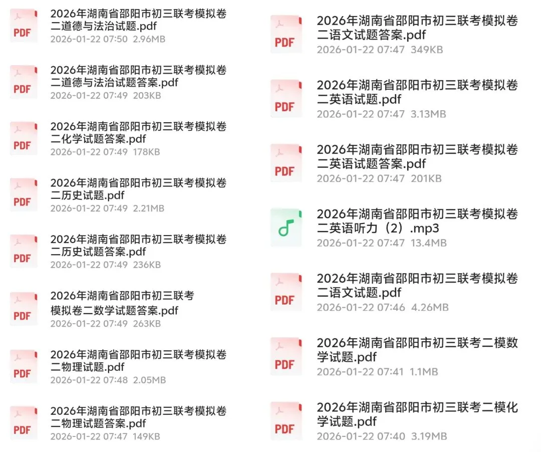 2026湖南邵阳初三二模各科试卷及答案(含听力) 第1张