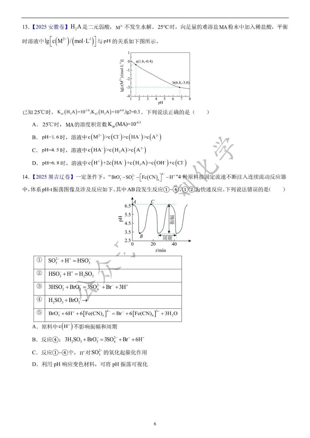 【真题集训】2025年高考化学试题水溶液中的离子平衡(汇编+答案) 第6张