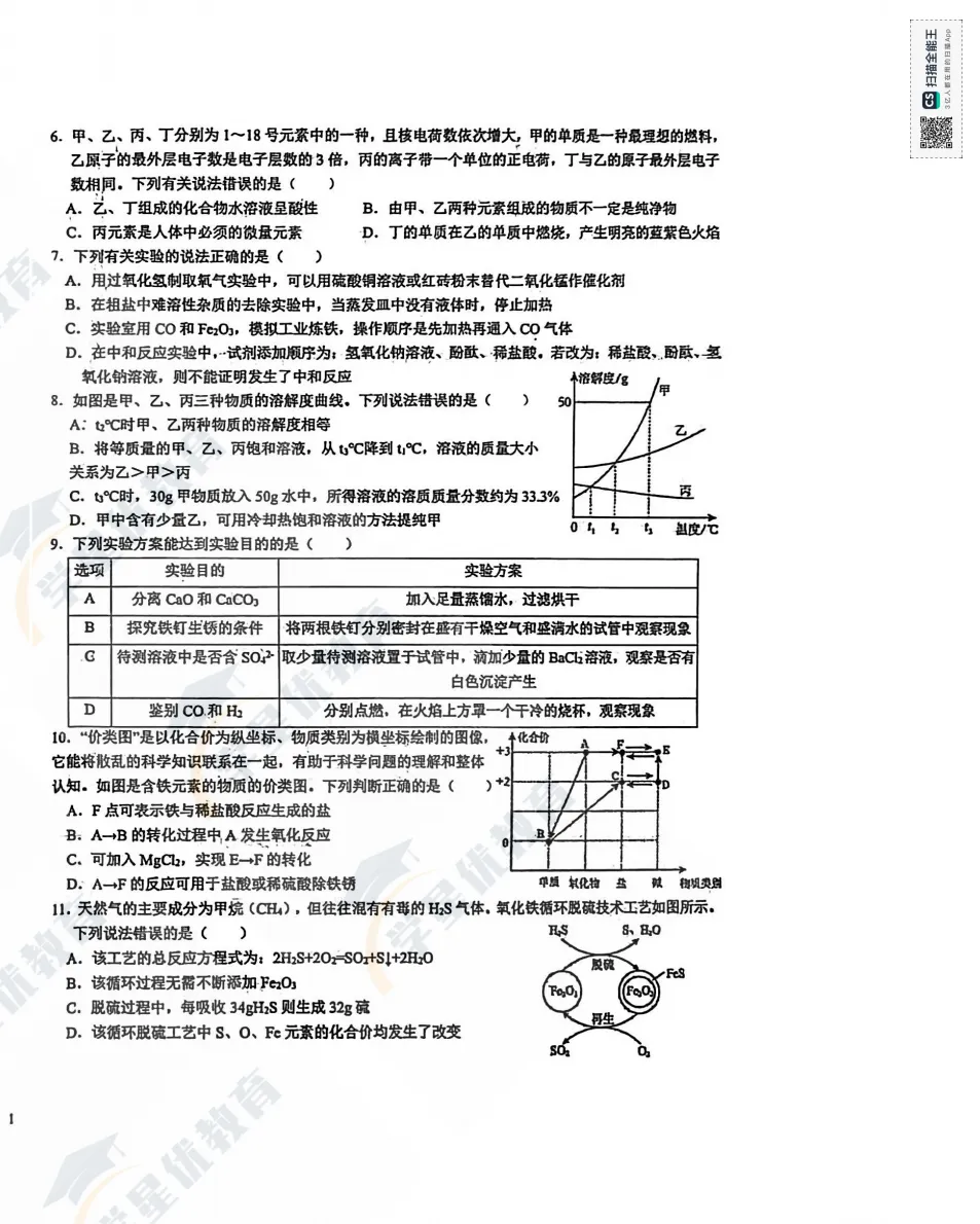 青附模考真题速递!化学 + 物理模拟卷,备战自主招生必看 第5张 青附模考真题速递!化学 + 物理模拟卷,备战自主招生必看 第5张