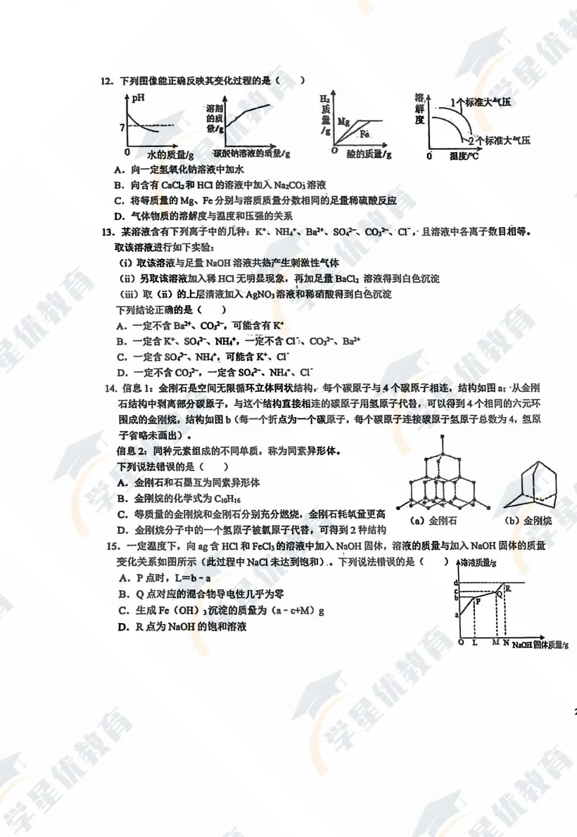 青附模考真题速递!化学 + 物理模拟卷,备战自主招生必看 第6张 青附模考真题速递!化学 + 物理模拟卷,备战自主招生必看 第6张