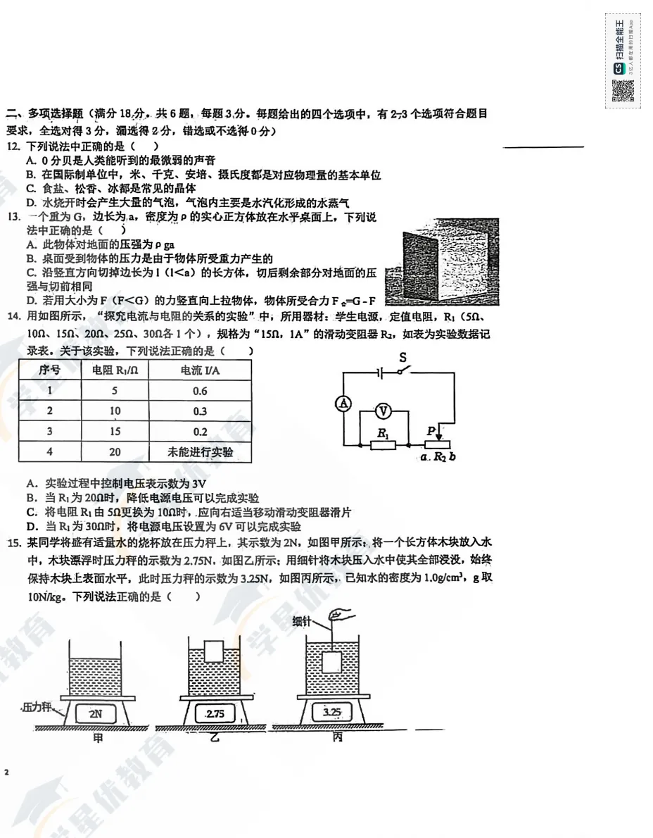 青附模考真题速递!化学 + 物理模拟卷,备战自主招生必看 第17张 青附模考真题速递!化学 + 物理模拟卷,备战自主招生必看 第17张