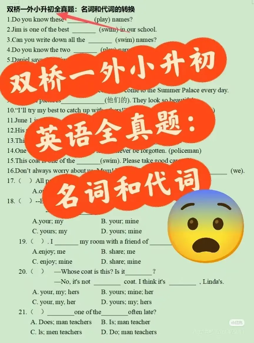 双桥一外小升初全真题:名词和代词转换 第7张