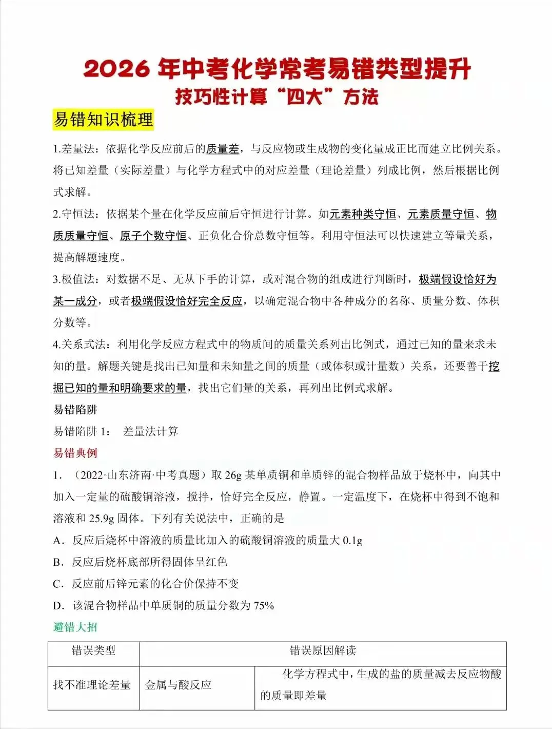 2026年中考化学常考易错知识梳理 第5张