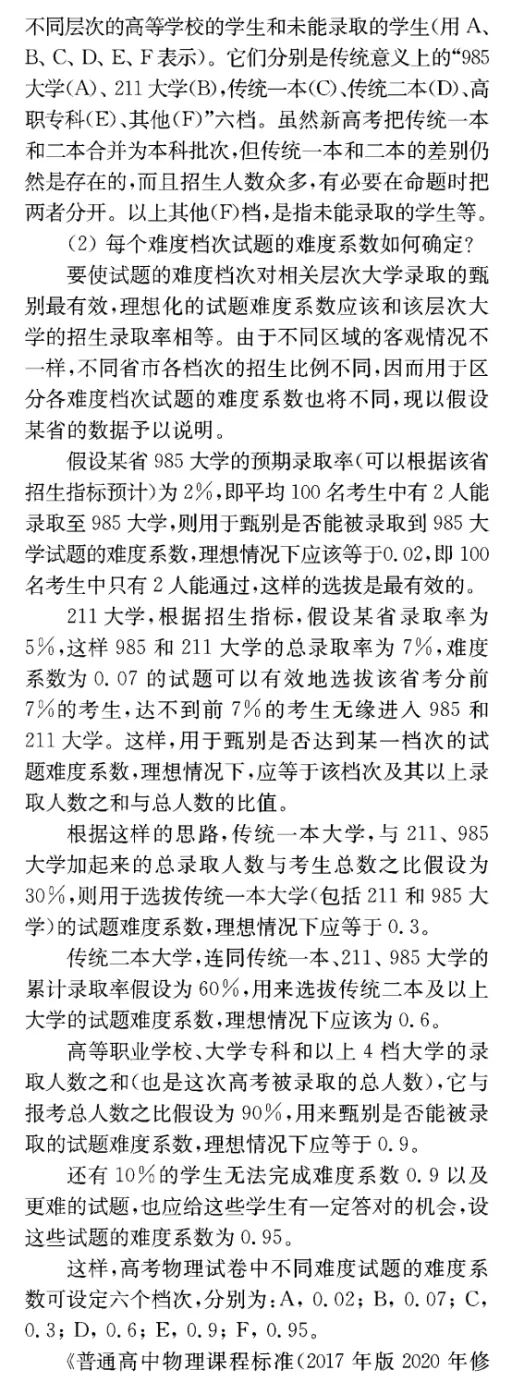 【物理教学】黄恕伯:新高考物理试卷难度结构设计的一些思考和看法 第4张
