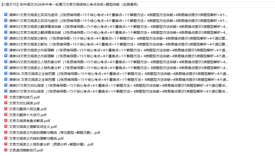 初中语文——2026年中考一轮复习文言文阅读核心考点总结+题型突破(全国通用) 第2张