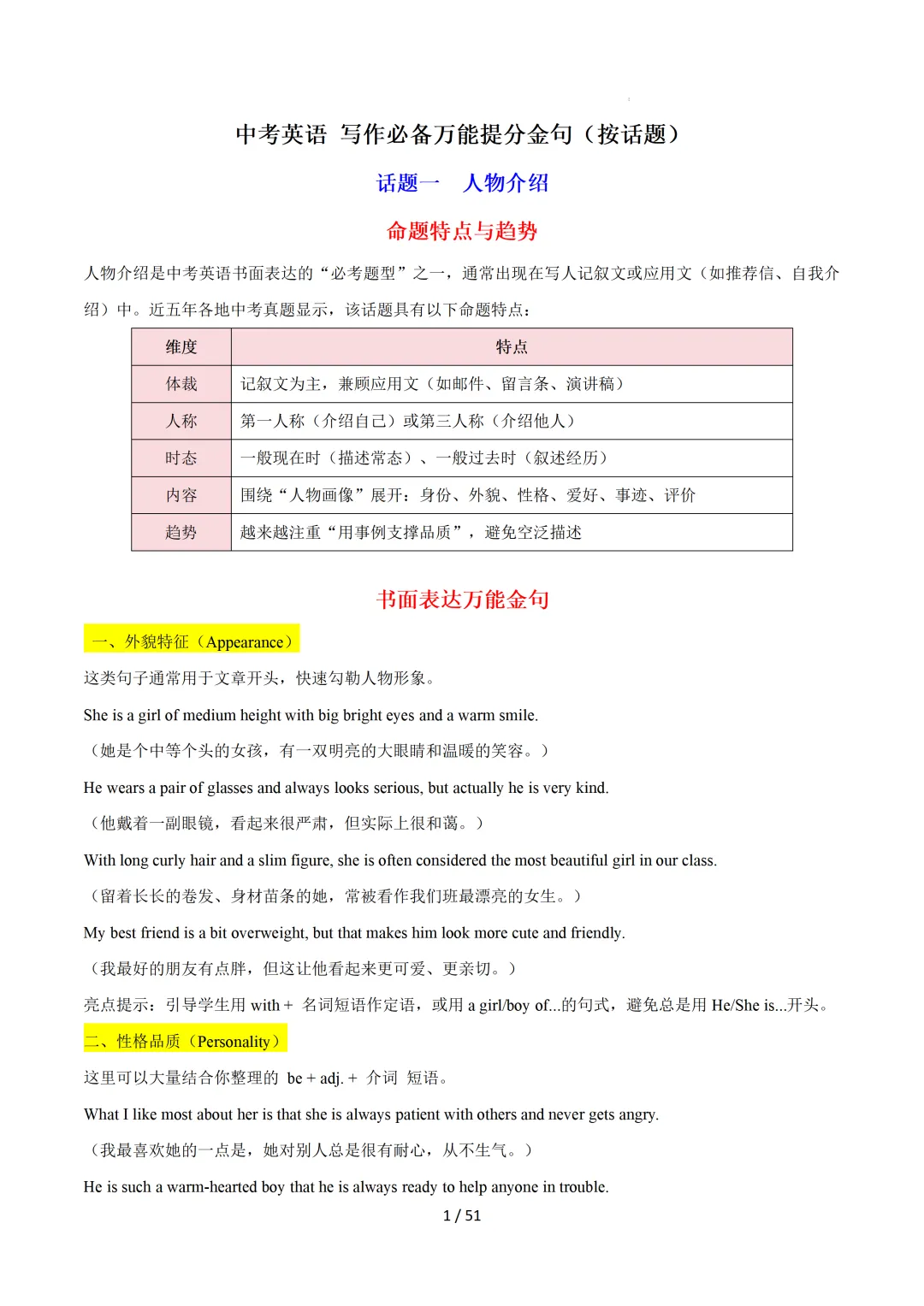 2026中考英语:写作必备万能提分金句【背诵版】-第3张图片-四季读书网