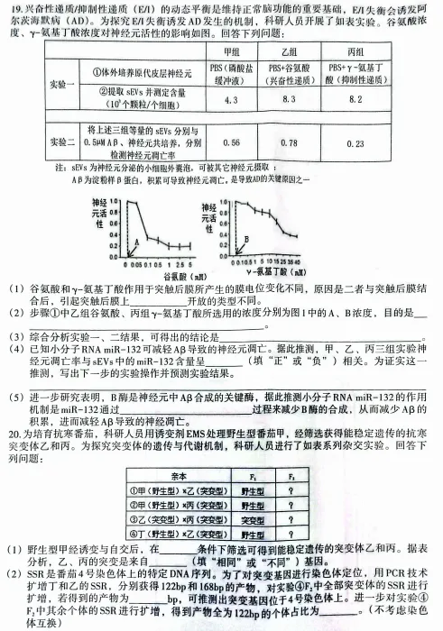 2026届南昌一模生物试卷和答案-第5张图片-四季读书网