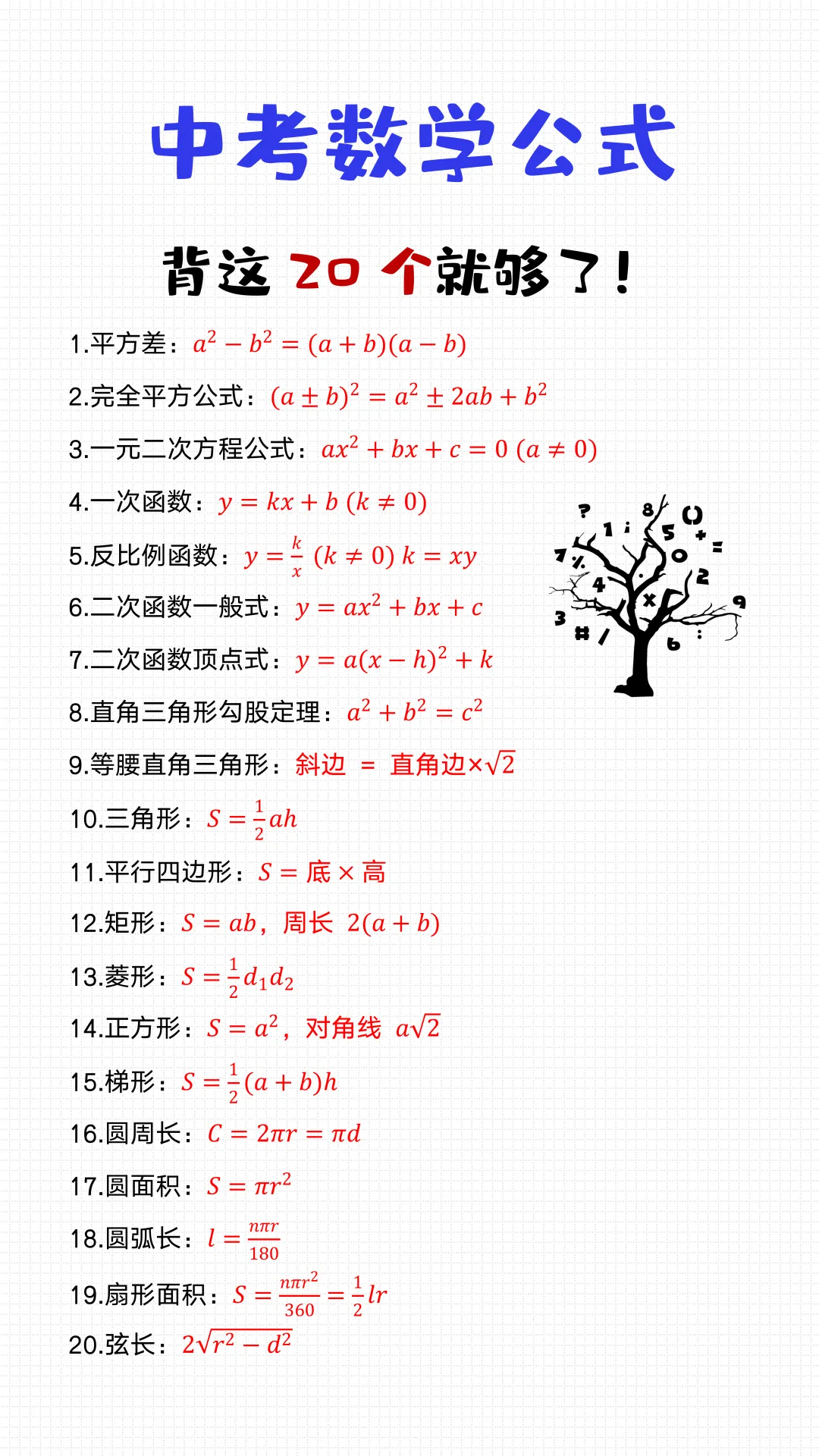中考数学常用公式最新整理,背这20个就够了! 第4张