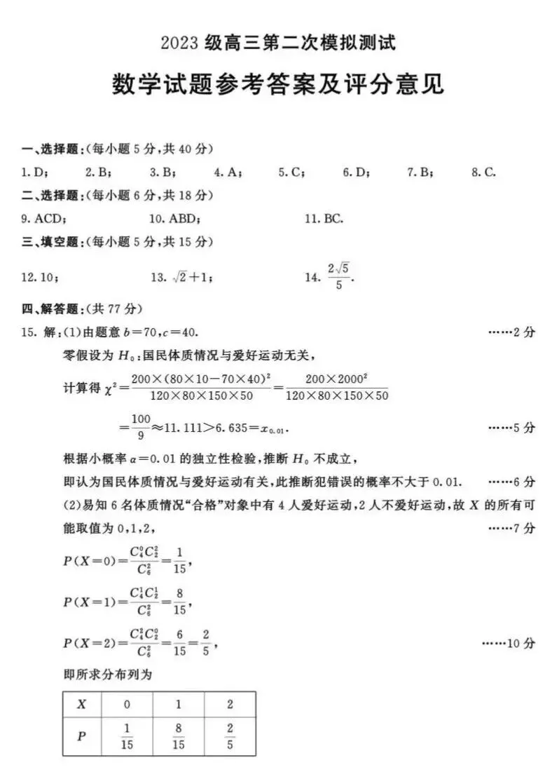2026年成都市高三第二次模拟测试数学试卷及官方答案 第7张