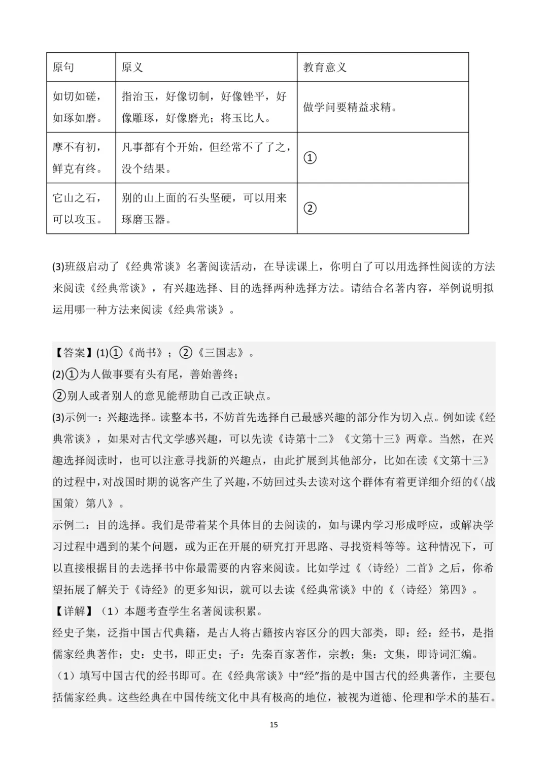 八下名著-《经典常谈》知识清单+试卷 第19张