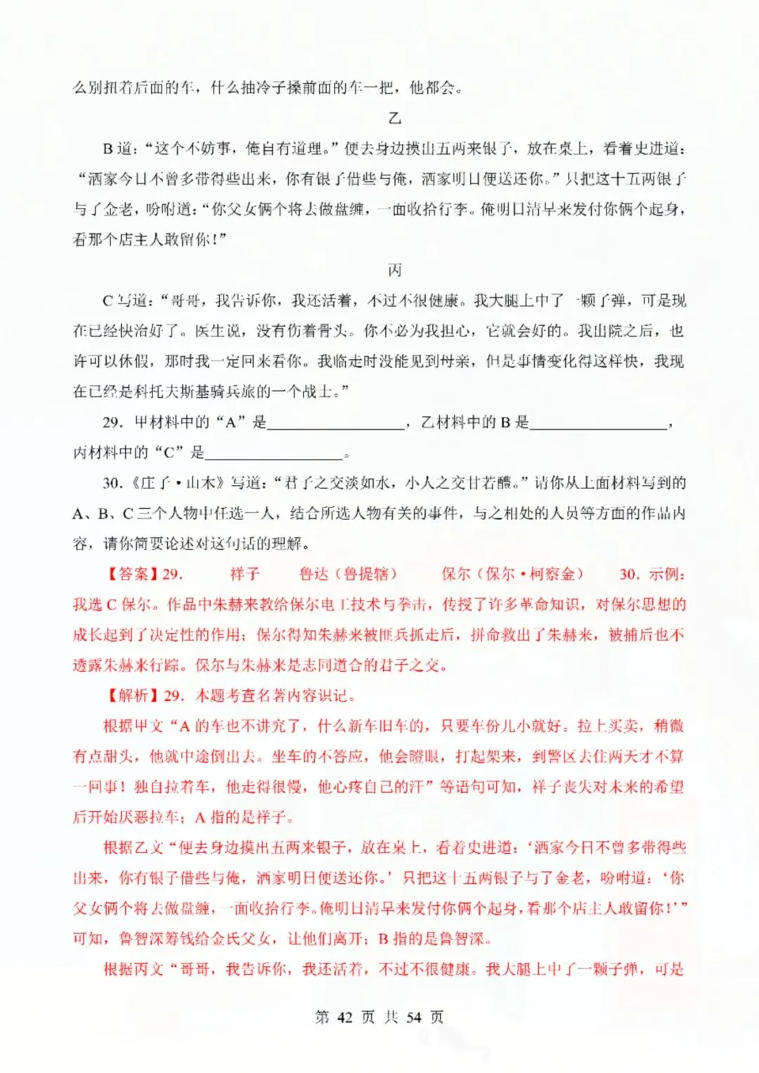 七年级下册语文钢铁是怎样炼成的真题精练综合题 电子版可打印 第10张
