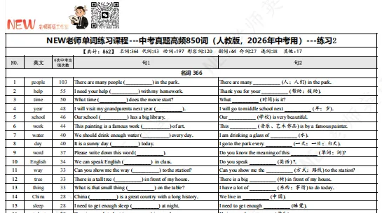 中考真题高频850词单词表-第4张图片-四季读书网