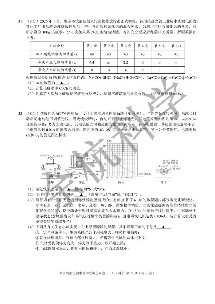 【中考模拟】2026浙江省浙里初中升学联考仿真卷(一)(含答案)-第13张图片-四季读书网 【中考模拟】2026浙江省浙里初中升学联考仿真卷(一)(含答案)-第13张图片-四季读书网