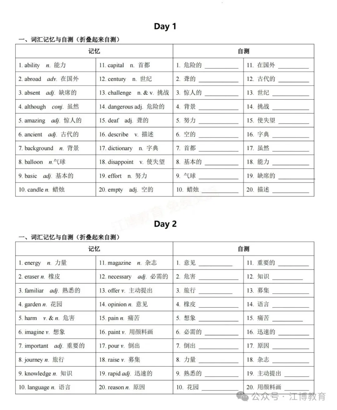 中考英语高频词汇24天背完,这本背默手册太好用了! 第4张