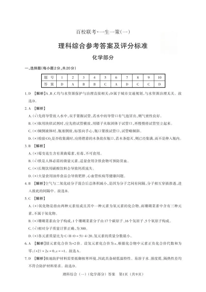 2026百校联考一理综试卷 第12张