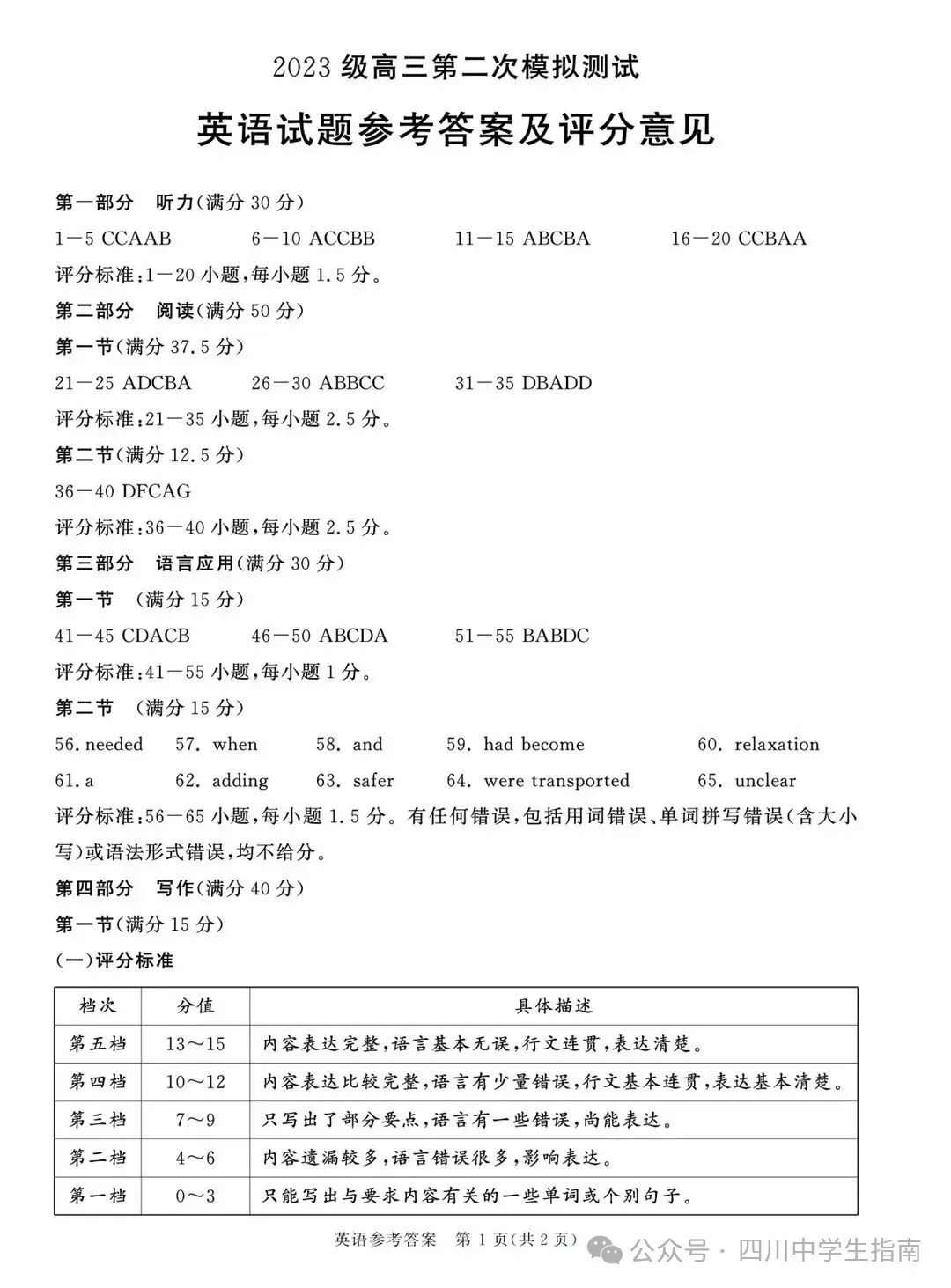 成都二诊全学科试卷及答案(九科全) 第45张