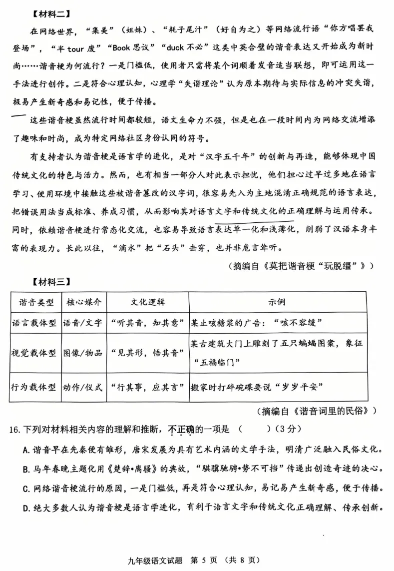2026历城区初三月考语文模拟试卷解析,附答案题目分析!! 第6张