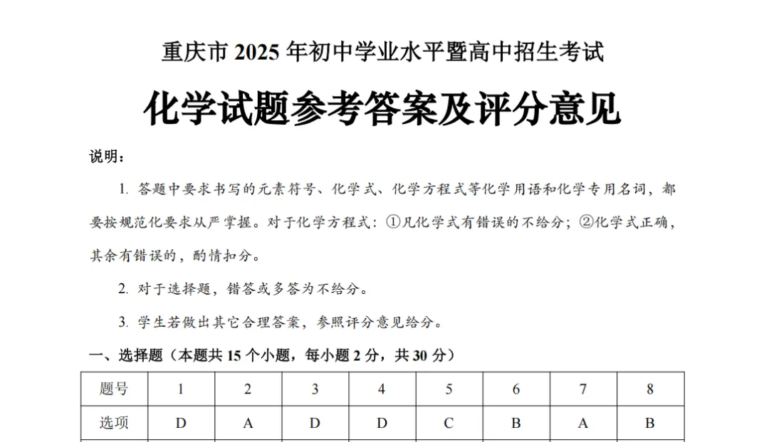 2025重庆中考全科试卷(含答案)+评分标准公布!(附真题下载) 第5张