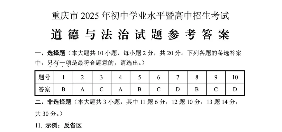 2025重庆中考全科试卷(含答案)+评分标准公布!(附真题下载) 第6张