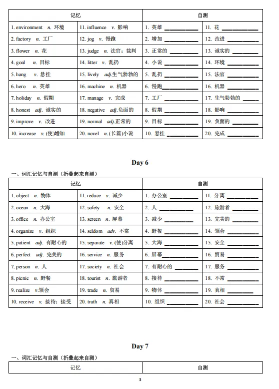 2026中考英语高频词汇24天背诵+自测(可打印),转给孩子背起来 第6张 2026中考英语高频词汇24天背诵+自测(可打印),转给孩子背起来 第6张